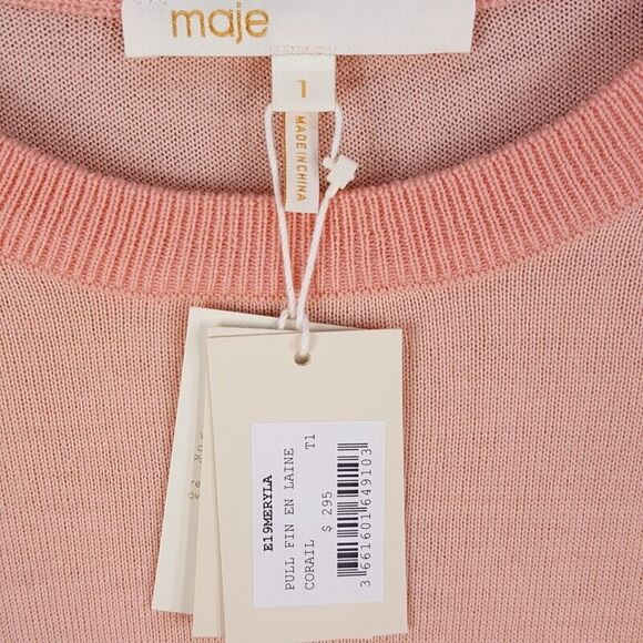 MAJE Womens Sweater Size 1 Small Peach Pullover Thin Knit Wool Tie Front MERYLA - Picture 3 of 8